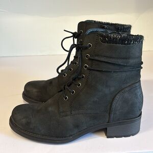 Cushionaire Rena Black Lace Up Combat Hiker Boots